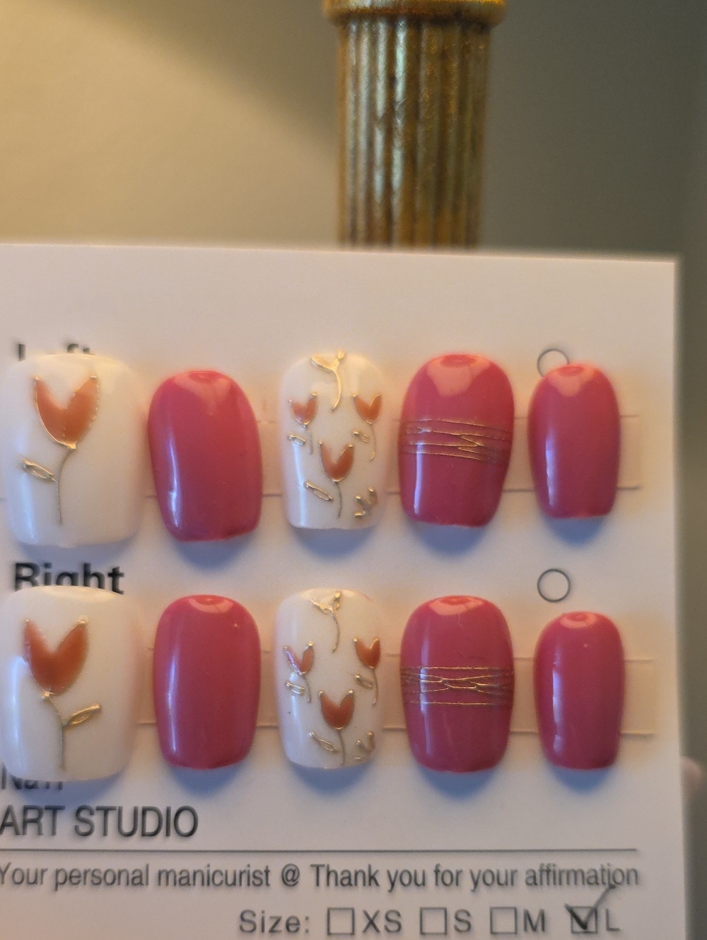 Floral Pink and White Press-On Nail Set Size Large